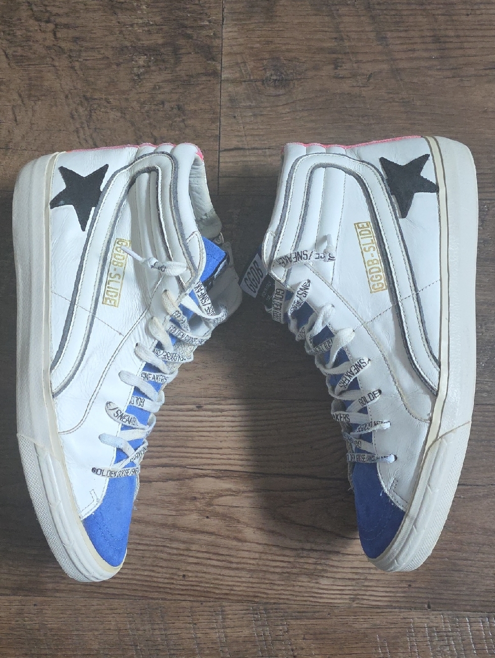 Golden Goose Slide White Sneakers with Blue Suede Toes